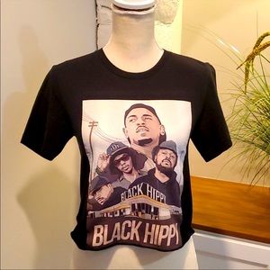 Black Hippy Graphic Tee Crop Cut-Off Top with Short Sleeves, Size Small